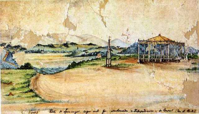 Vista do Ipiranga em 1847. Araucárias adultas sobressaindo nos capões de mata.